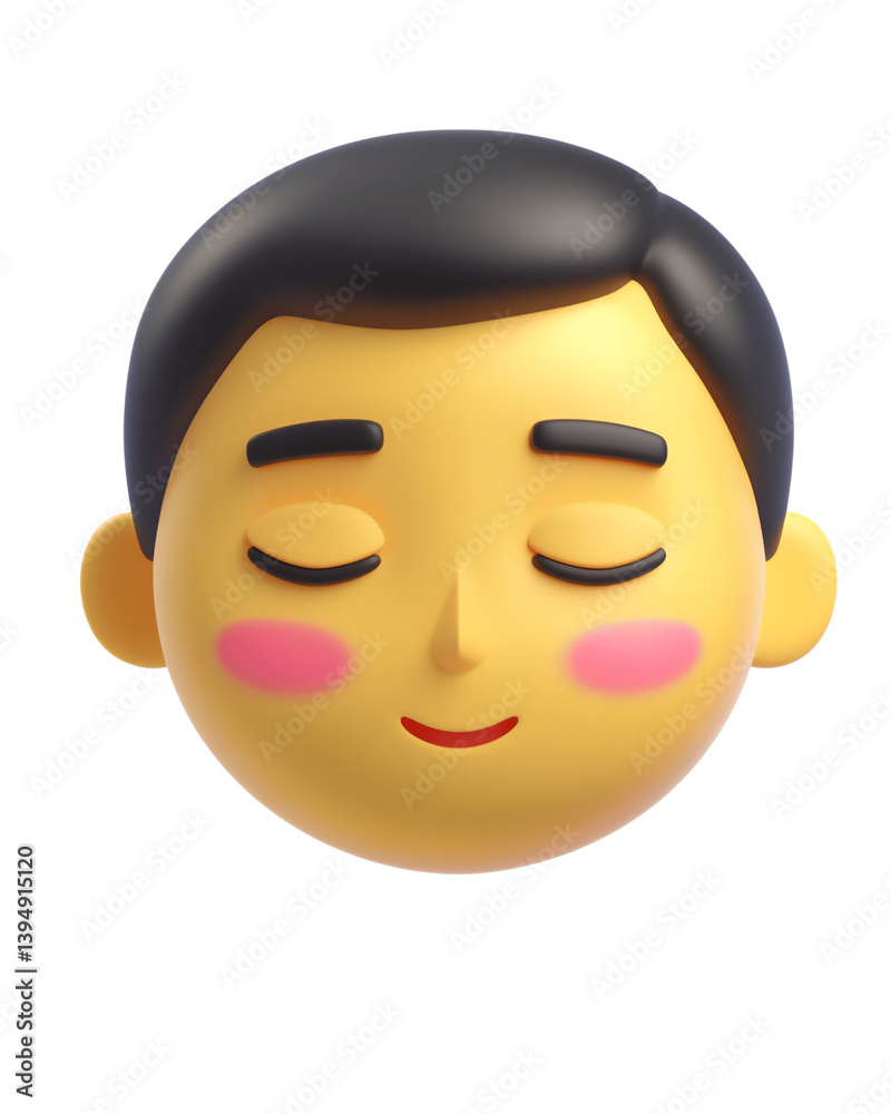 Fototapeta premium 3D clay emoji face with closed eyes and a peaceful expression, suitable for various digital communications