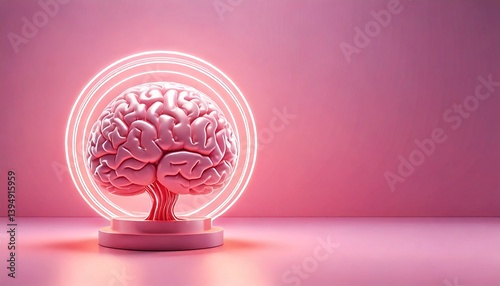 Exploring brain functionality science lab 3d render pink background close-up neuropsychology concept