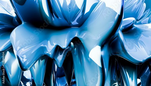 Abstract glossy blue shapes creating a fluid, dynamic composition. Blender 3D illustration