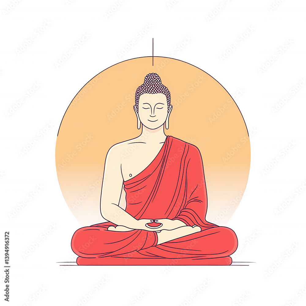 A serene illustration of Buddha sitting in meditation with a soft gradient background, representing peace, tranquility, and spiritual enlightenment.
