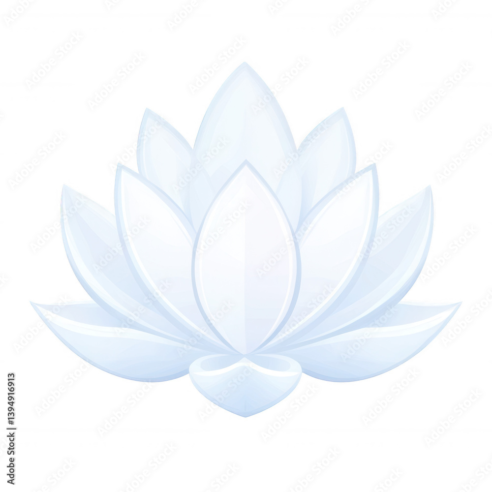 A serene white lotus flower with delicate petals, symbolizing purity and tranquility, isolated on a clean background.