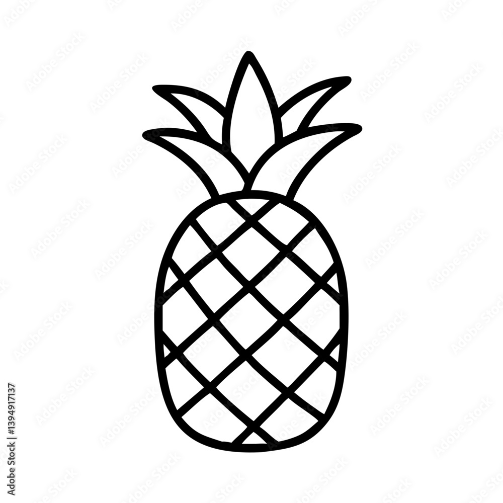 Outline drawing of a pineapple fruit tropical food vector illustration simple black and white clip art
