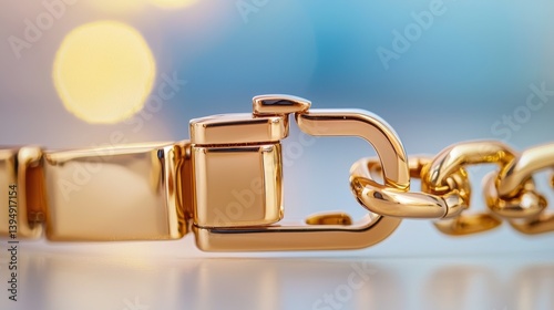 Close up of bracelet clasp in sharp focus with blurred jewelry in the background, soft bokeh light, elegant quiet moment