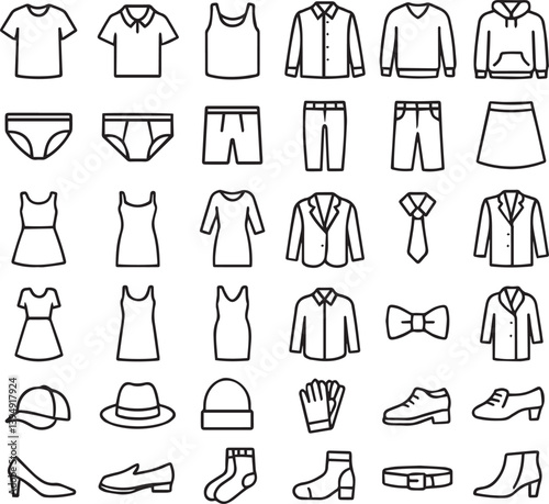 Set of 40 outline icons related to clothes. Linear icon collection. Editable stroke. Vector illustration