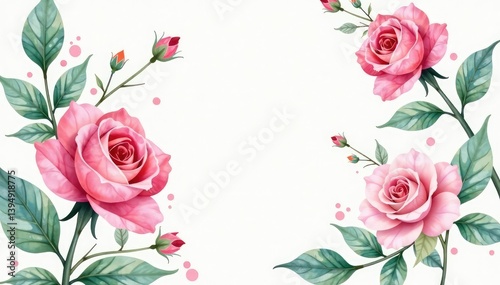 Delicate watercolor roses & leaves, pastel hues, watercolor, wallpaper