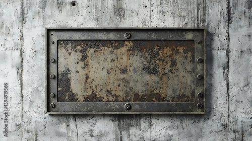Industrial wall mockup with a metal frame on a textured gray concrete wall