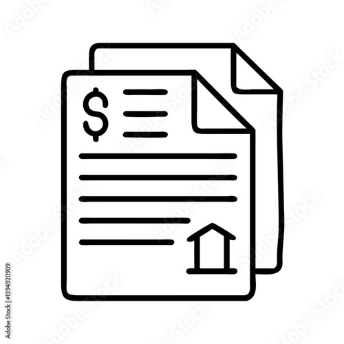 Mortgage documents and real estate finance contract with dollar sign and house icon vector illustration