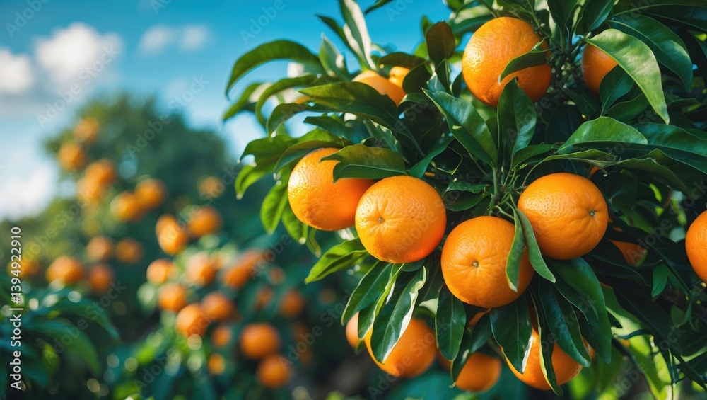 Picturesque landscape of ripe oranges on tree ready for harvest. Picturesque landscape of ripe oranges on tree ready for harvest.