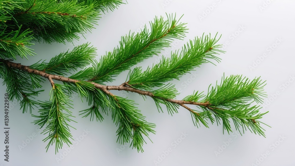 Fir tree branch on a white backdrop
