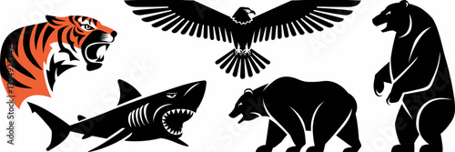 Stylized animal silhouette icons on white – Great for minimalist wildlife designs, nature-themed branding, or educational materials