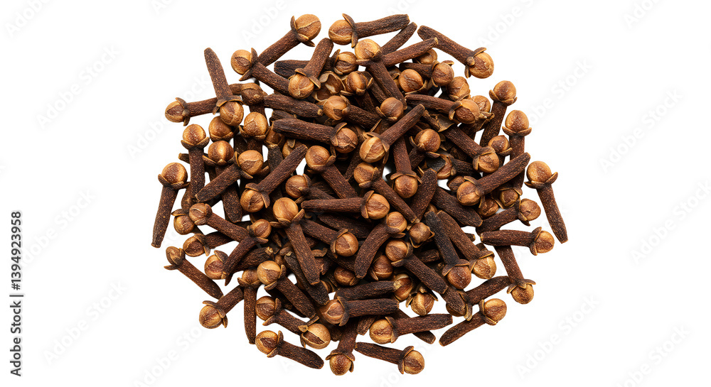 Top view of dried cloves forming a circle on transparent background Top view of dried cloves forming a circle on transparent background