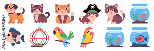 Playful cartoon pets with fun accessories – Great for pet-themed content, educational materials, or animal merchandise