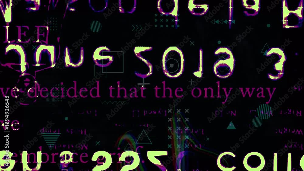 Colorful messy random text fast transition background on dark background. 4K Quality Footage