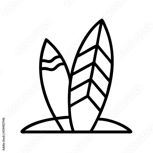 Surfboards on beach outline vector illustration for surfing summer vacation and water sports design 