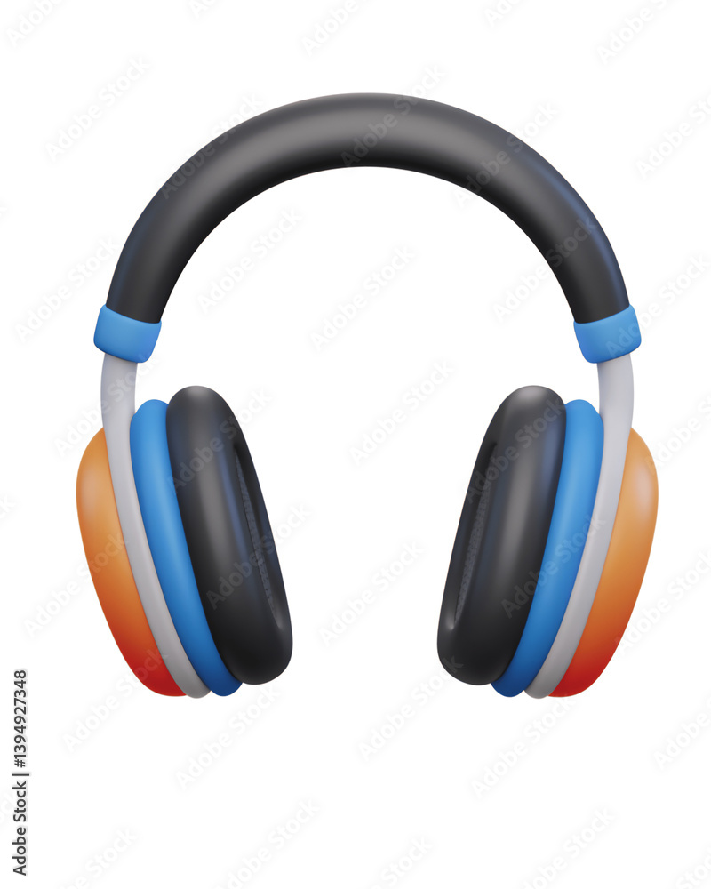 Colorful 3D rendered headphones designed in a modern clay style with a glossy finish and transparent background Colorful 3D rendered headphones designed in a modern clay style with a glossy finish and transparent background