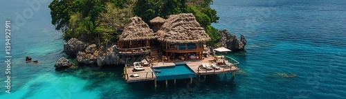 Luxurious overwater bungalow on tropical island photo