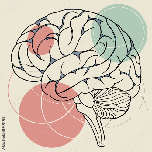 Abstract brain formed with overlapping transparent shapes