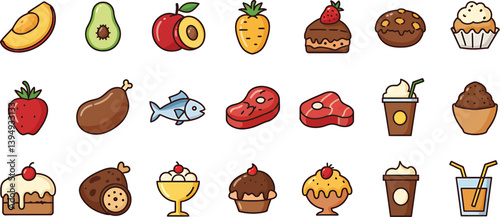 set of vegetables, set of different kinds of vegetables, set of vector icons, food vectors icons sets, drinks icons sets