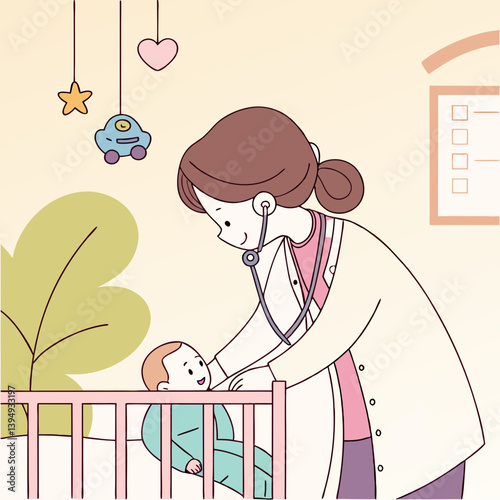 Doctor using a stethoscope on a baby in the pediatric ward