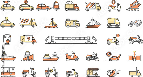 transporter icons set, set of transportation icon set, vectors sets, 