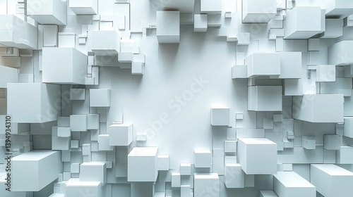 Abstract White Cubes Erupting from a Central Void on Light Background
