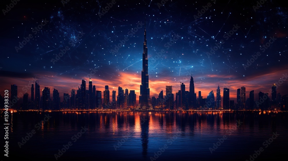 Obraz premium Futuristic city skyline at twilight