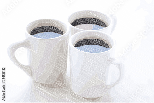 ゆっくりコーヒーを楽しんでいる、コーヒーブレイクのイメージ（ベクター素材）
