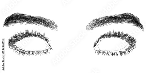The eyes are sketched in black and white using a pencil. The eyes are drawn with a pencil, and they have a realistic appearance