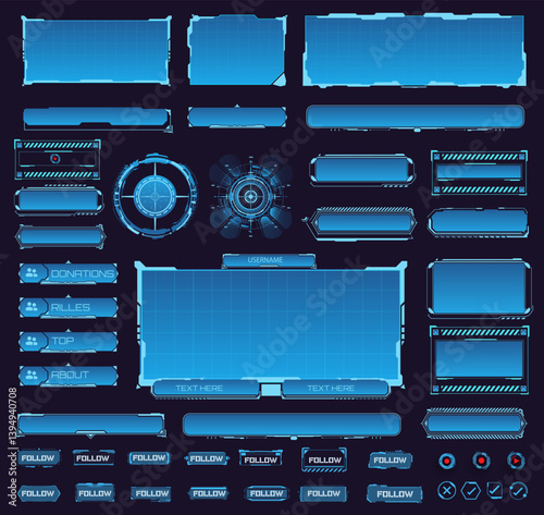 Modern futuristic user interface design for streaming overlays and gaming displays