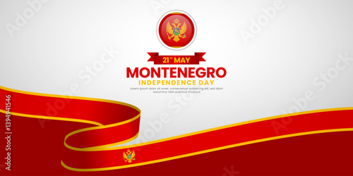 Montenegro waving ribbon flag for National day background. Template for independence day banner design
