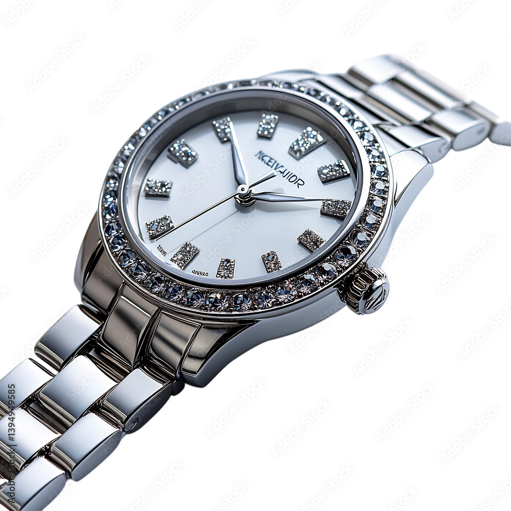 Womens Elegant Watch with Crystal Embellished Face Isolated on Transparent Background Womens Elegant Watch with Crystal Embellished Face Isolated on Transparent Background