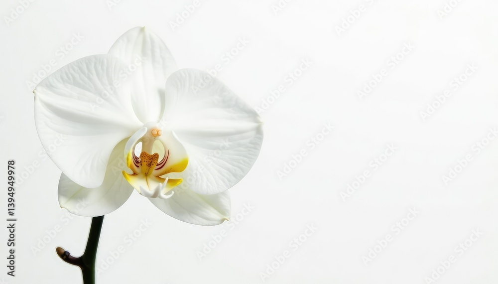 Fototapeta premium Delicate white orchid blossom on pure white background, blossom, floral, white