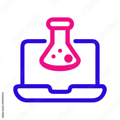 Virtual lab icon featuring a flask on a laptop  