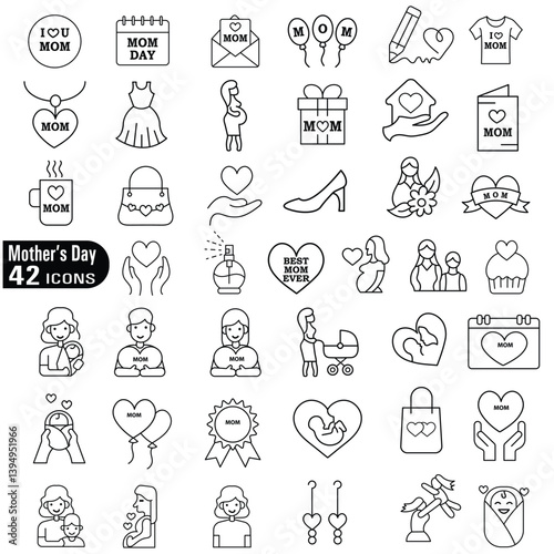 Wallpaper Mural A collection of minimalistic line icons themed around Mother's Day, Mother's Day Line Icons Set  Torontodigital.ca