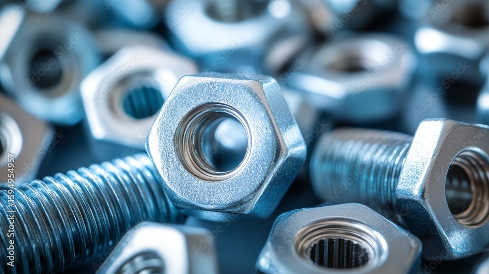 A collection of consumable hardware tools, featuring bolts, nuts, nails, and various metal fasteners, with a detailed close-up of steel screws in the background A collection of consumable hardware tools, featuring bolts, nuts, nails, and various metal fasteners, with a detailed close-up of steel screws in the background