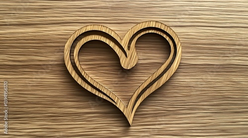 Double Layered Wooden Heart on Wood Grain Background