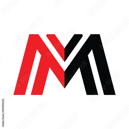 This is a flat design of an initial letter M in red and black that looks bold.