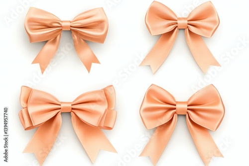 Peach satin ribbon bows, set,  gift wrapping,  white background