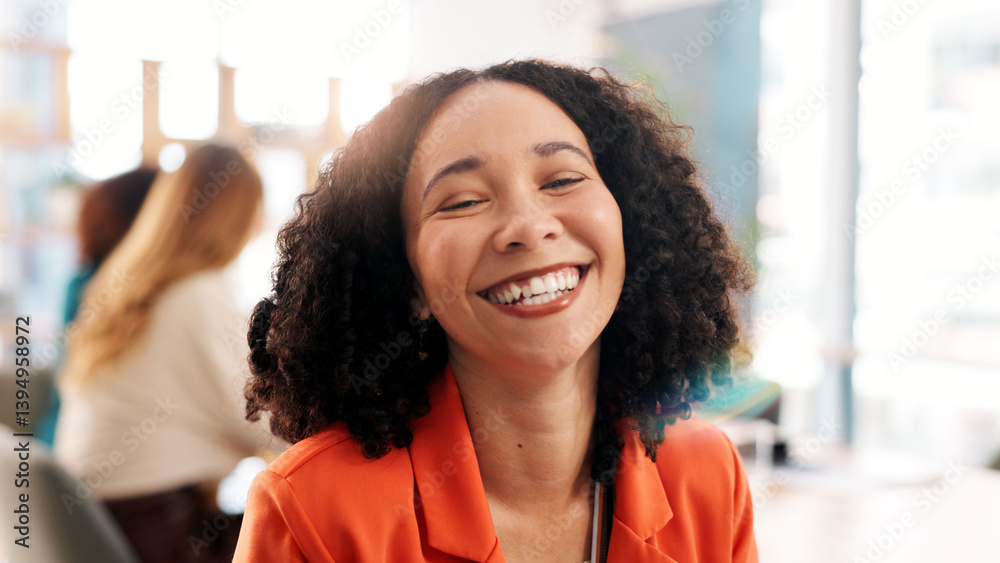 Smile, portrait and meeting with business woman in office for magazine editor, team consultant and publisher. Happiness, article journalist and creative with person in startup agency for confidence