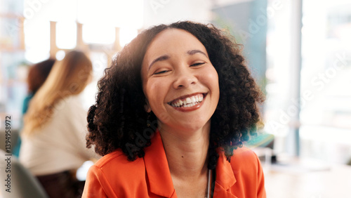 Obraz na płótnie Smile, portrait and meeting with business woman in office for magazine editor, team consultant and publisher. Happiness, article journalist and creative with person in startup agency for confidence w salonie