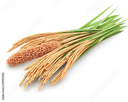 Golden Rice Plants with Grains Close Up Studio Shot