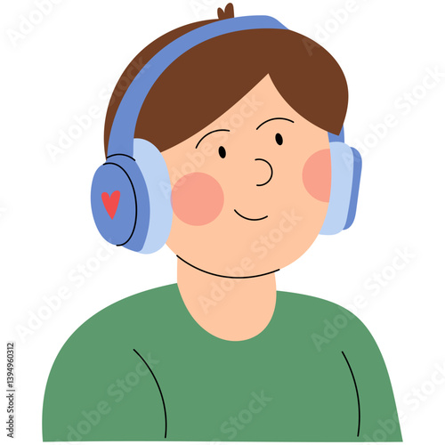 Boy or autistic boy with headphones. Illustration of an autistic boy wearing noise-cancelling headphones for sensory comfort. Suitable for autism awareness designs and educational materials.