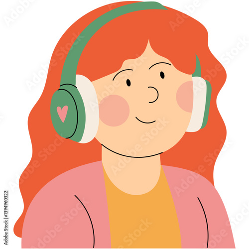 Girl or autistic girl with headphones. Illustration of an autistic girl wearing noise-cancelling headphones for sensory comfort. Suitable for autism awareness designs and educational materials.