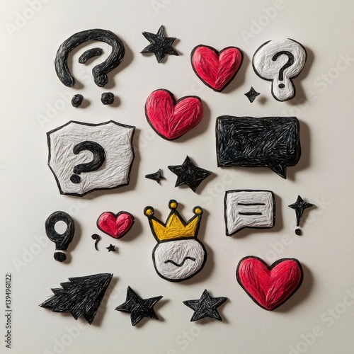 Colorful Textured Symbols and Emojis Flat Lay