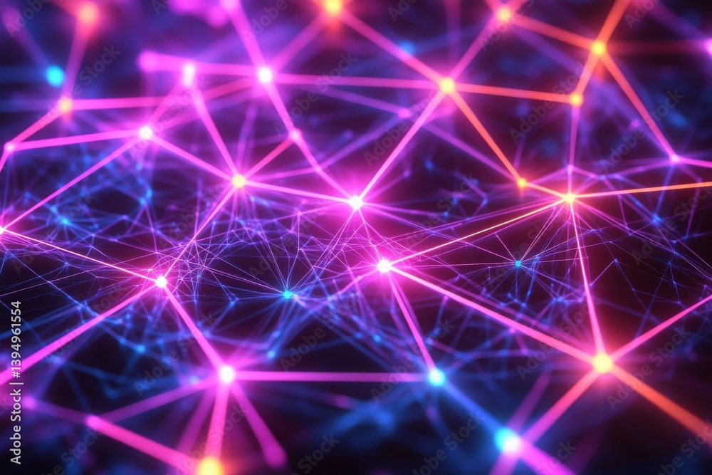 Glowing holographic lines forming intricate geometric shapes in neon-blue and purple against a black background Generative AI