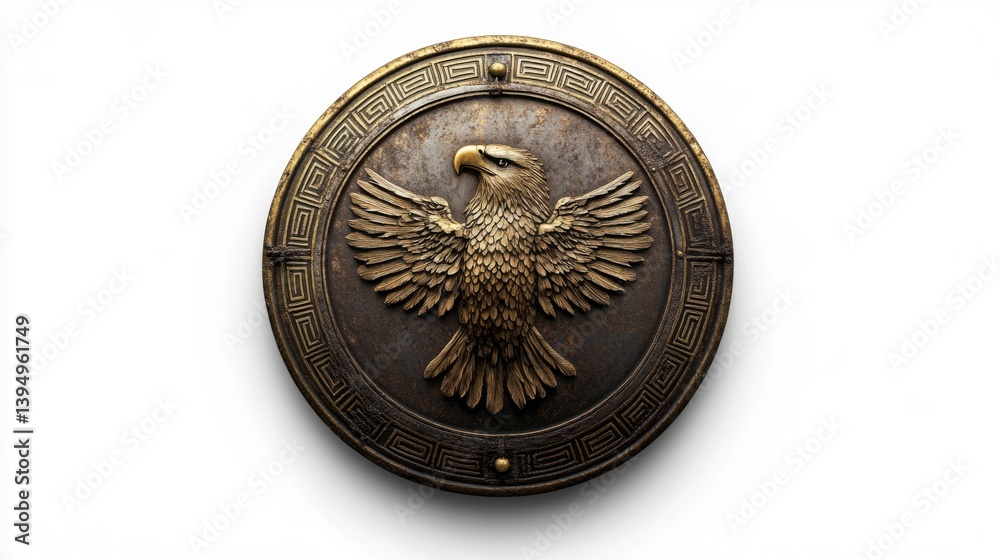 Imposing eagle emblem showcasing intricate detailing. A timeless symbol of strength and power. Perfect for heraldry or artistic designs. Generative AI.