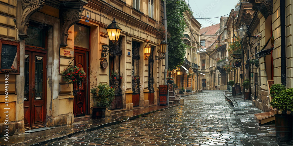 Fototapeta premium Narrow street in the old town with old background