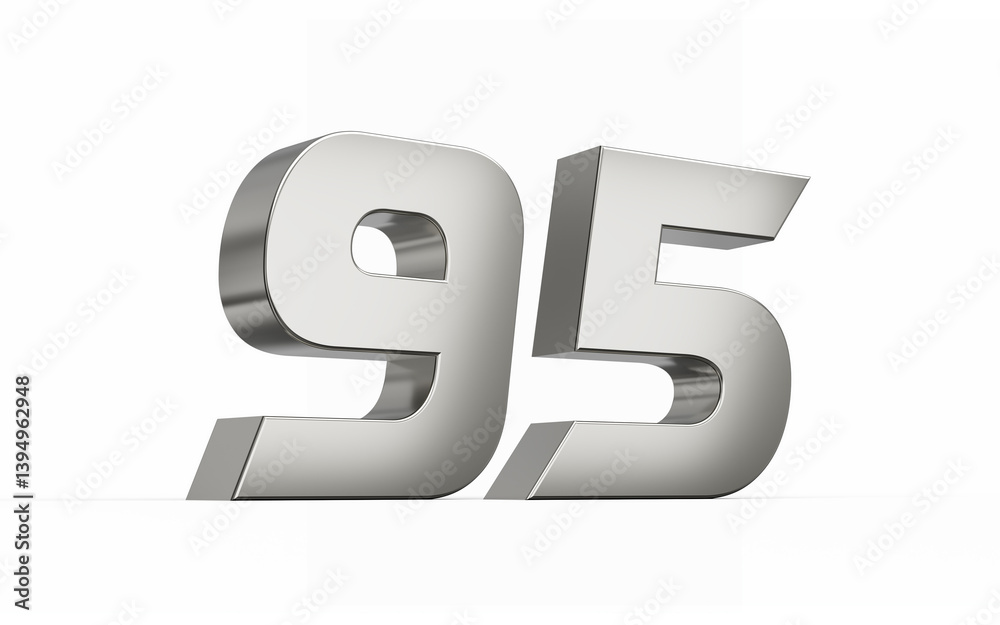 3d Silver number 95 Ninety five sleek metallic look isolated on white background, 3d illustration 3d Silver number 95 Ninety five sleek metallic look isolated on white background, 3d illustration