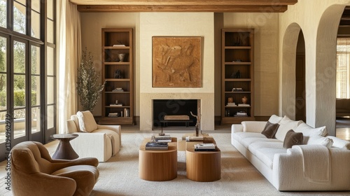 Wallpaper Mural Living room designed for comfort and style with clean furniture lines, a neutral palette, and modern decor Torontodigital.ca