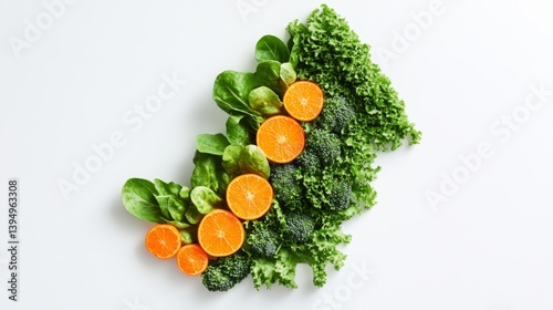 Fresh greens combined with vibrant oranges create a healthy and colorful arrangement. This image highlights nutrition and wellness. Generative AI.